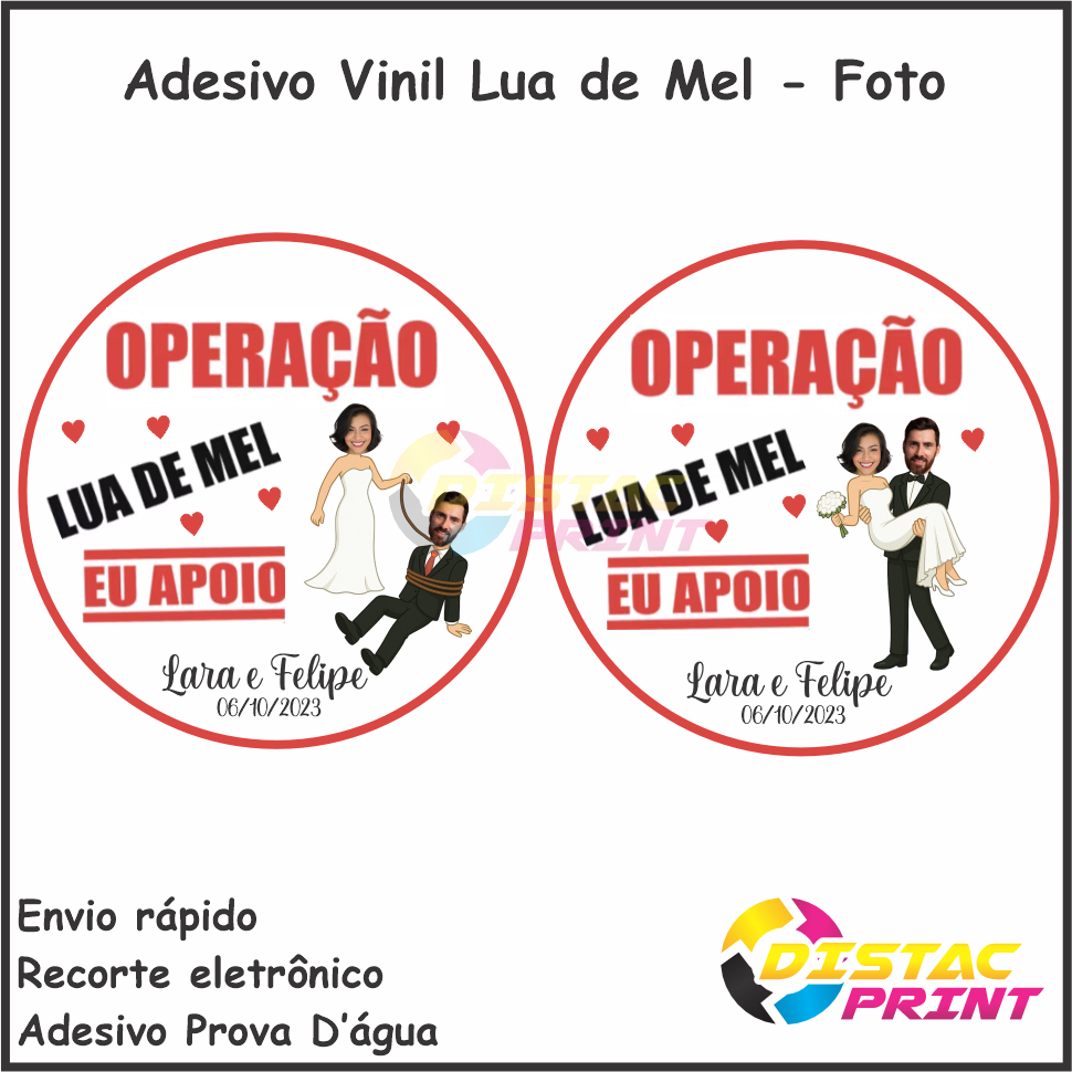 Kit  Adesivos Operação Lua De Mel Personalizado Nome Casal - Foto Rostos