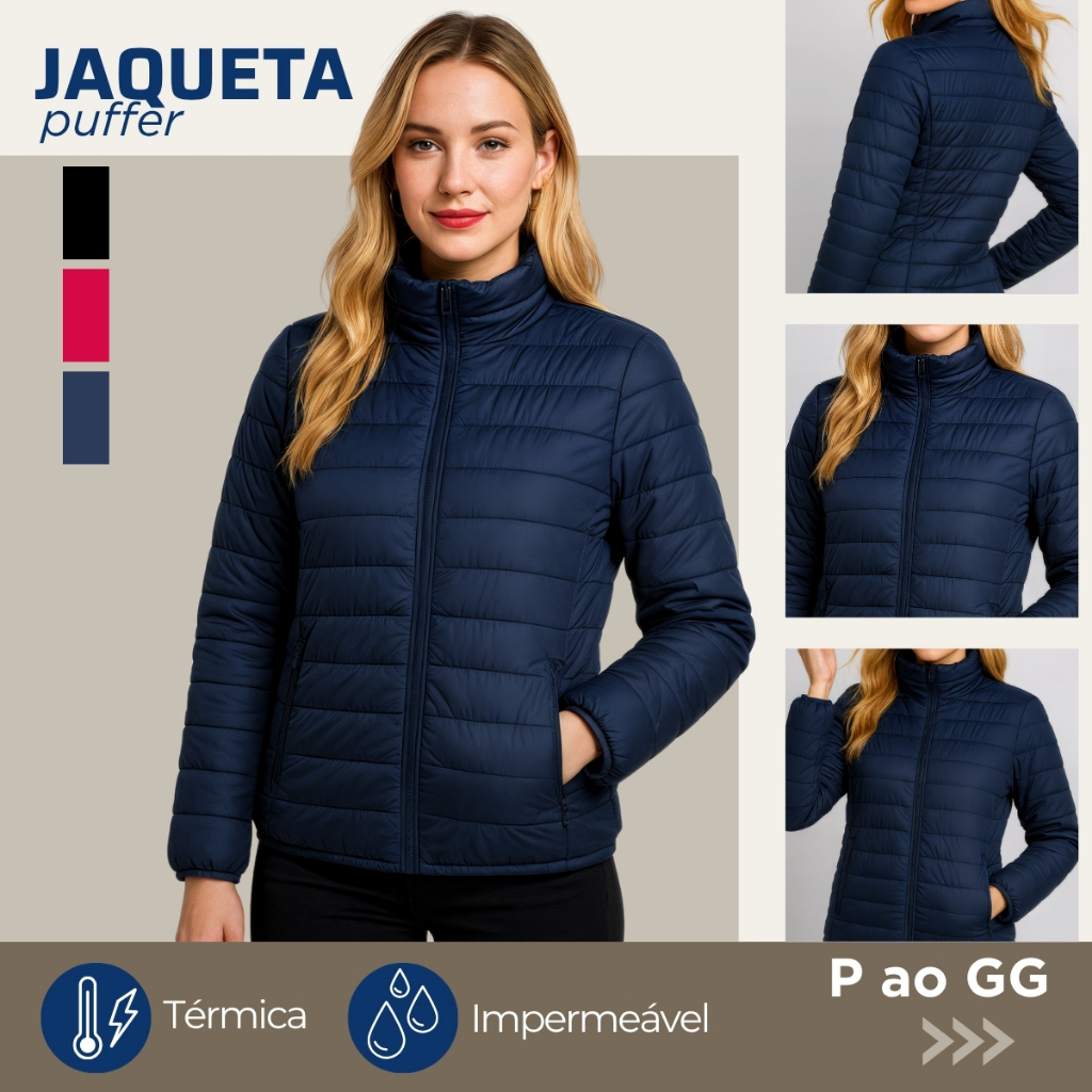 Jaqueta Feminina Forrada Sem Capuz Com Bolso Externo Impermeável Corta Vento Premium P ao ...
