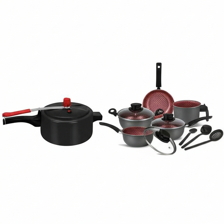 Conjunto Kit Jogo de Panela Completo Cor Decorado Chumbo Com Panela de Pressao