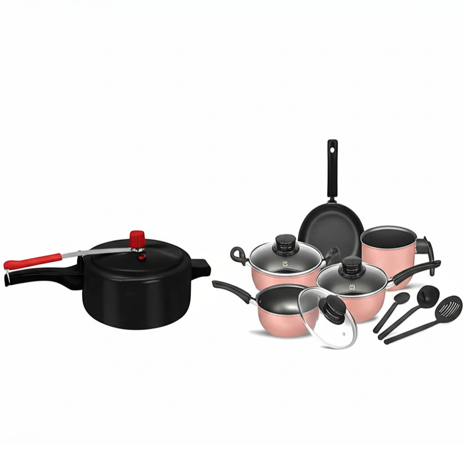 Conjunto Kit Jogo de Panela Completo Cor Rose Com Panela de Pressao