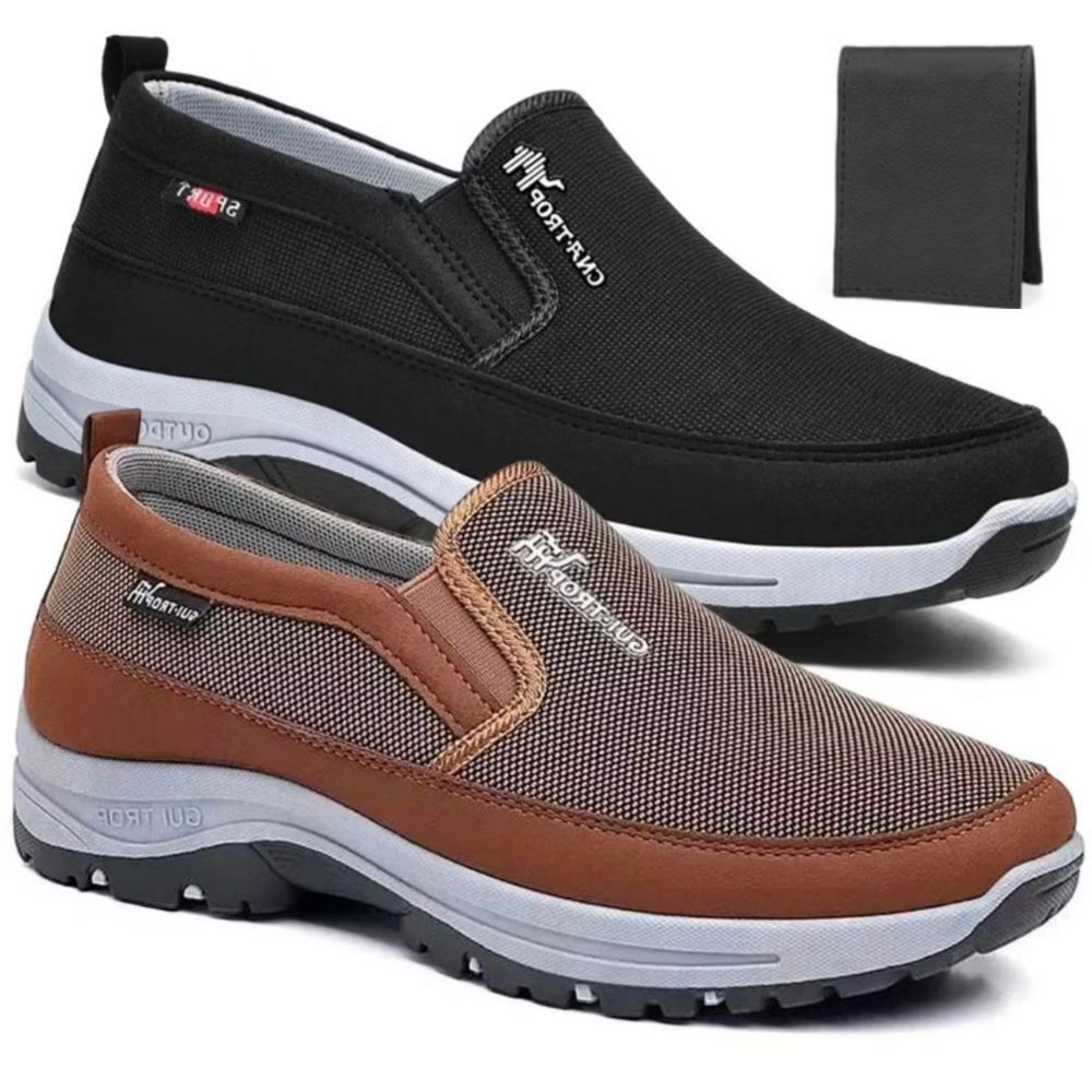 Kit 2 Pares Tenis Sapatilha Mocasssin Masculino Ortopedico Macio de Trilha Impermeável e Solado Confortável + Carteira