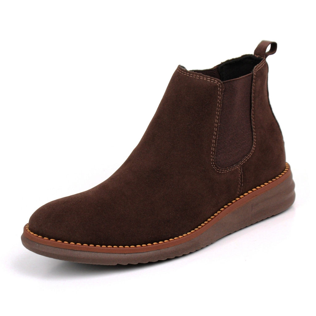 Bota Botina Chelsea de Conforto Anatômico Ortopédico Em Couro Camurça Eco Com Palmilha Gel REF 1800 em Oferta na Shopee