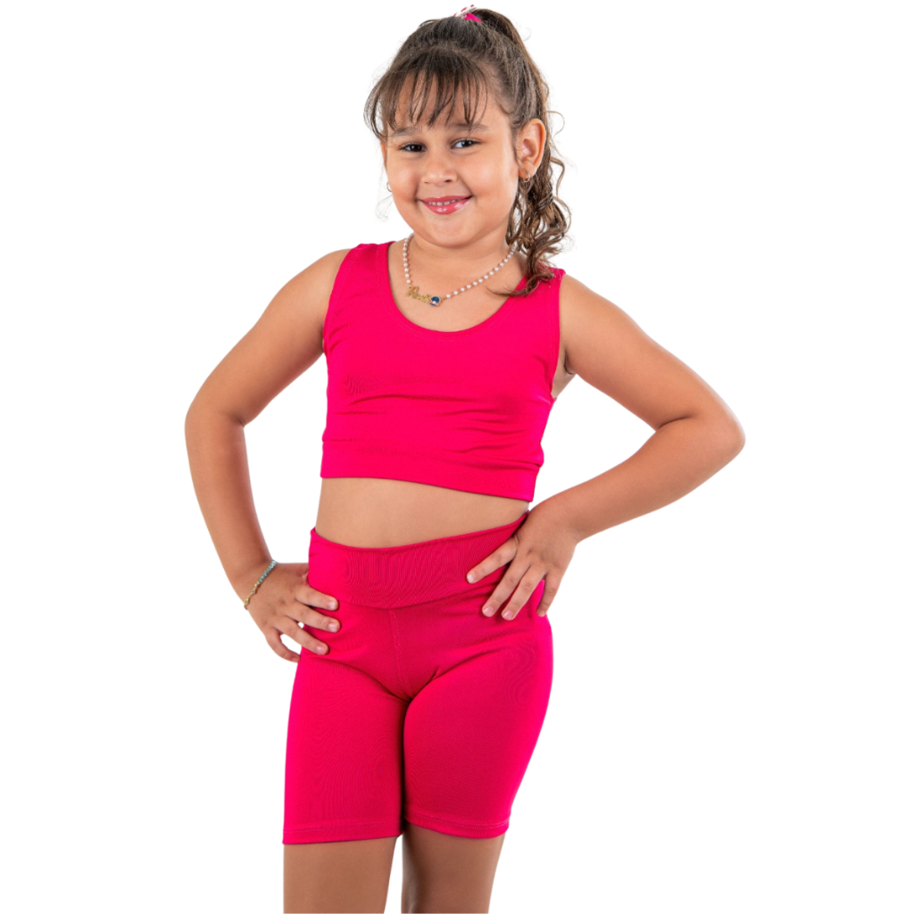 Conjunto Legging Infantil Short Cós Alto+ Top Sem Bojo Menina Estilo e Levesa