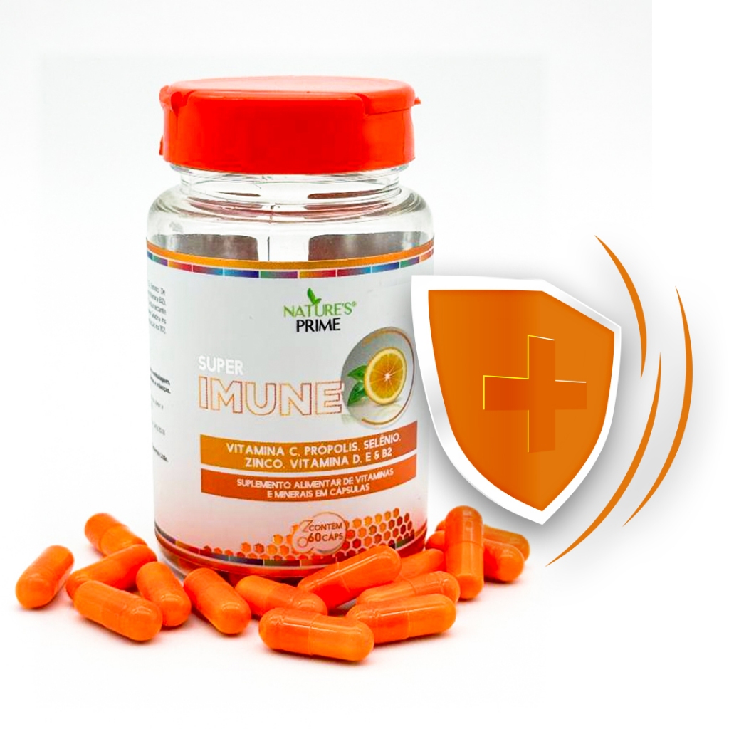 Super Imune Nature's Prime - Vitamina C, D, Zinco e Selênio - Imunidade Alta - 60 Cápsulas