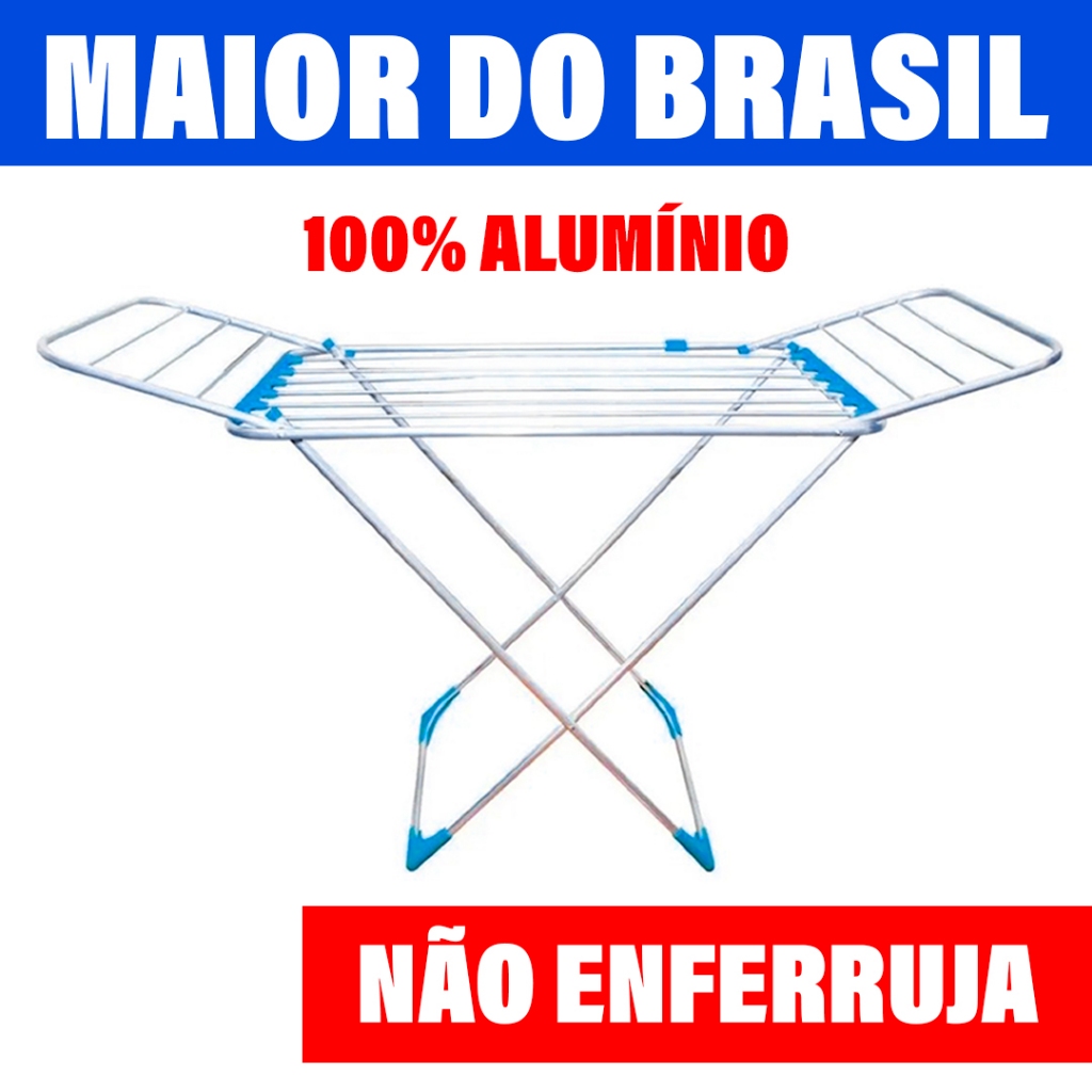 Varal Gigante 174cm Chão 100% Alumínio Dobrável c/ Abas Super Resistente e Antiferrugem em Oferta na Shopee