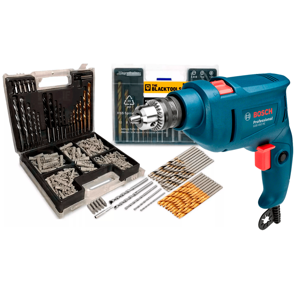 Furadeira Bosch Gsb 450w Impacto Re + Kit Brocas 300 Pçs
