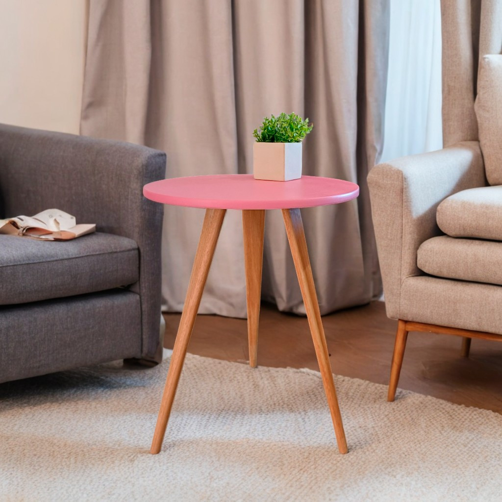 Mesa Apoio De Canto Lateral Retro Decoração Redonda Mesinha Varias Cores 65cm / 55cm