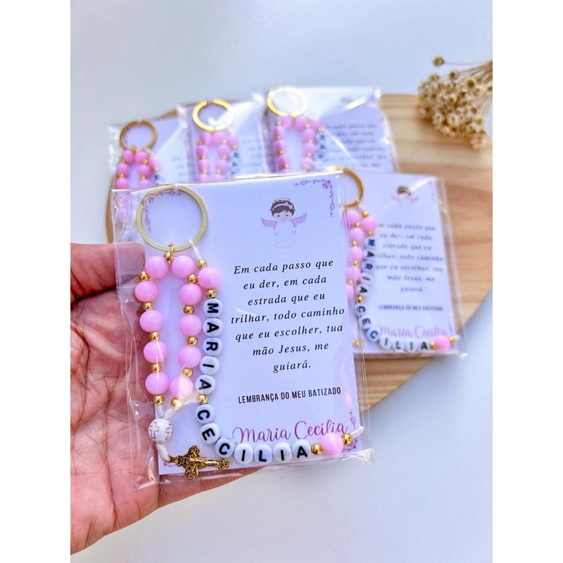 25 lembrancinha batizado, crisma, batismo, primeira eucaristia, maternidade. mini terços personalizados com nome.