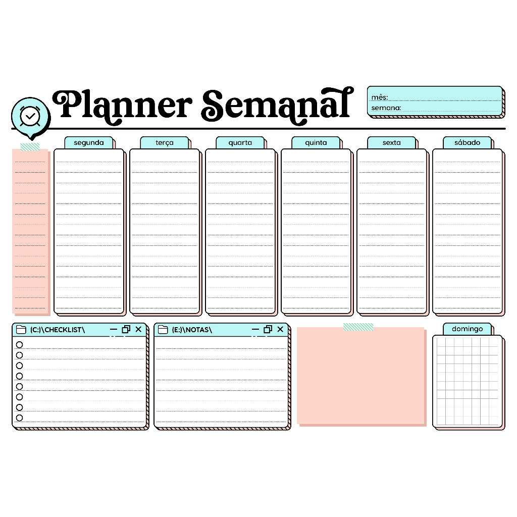 Planner de mesa, planner semanal A4, planner para organização, planejamento semanal