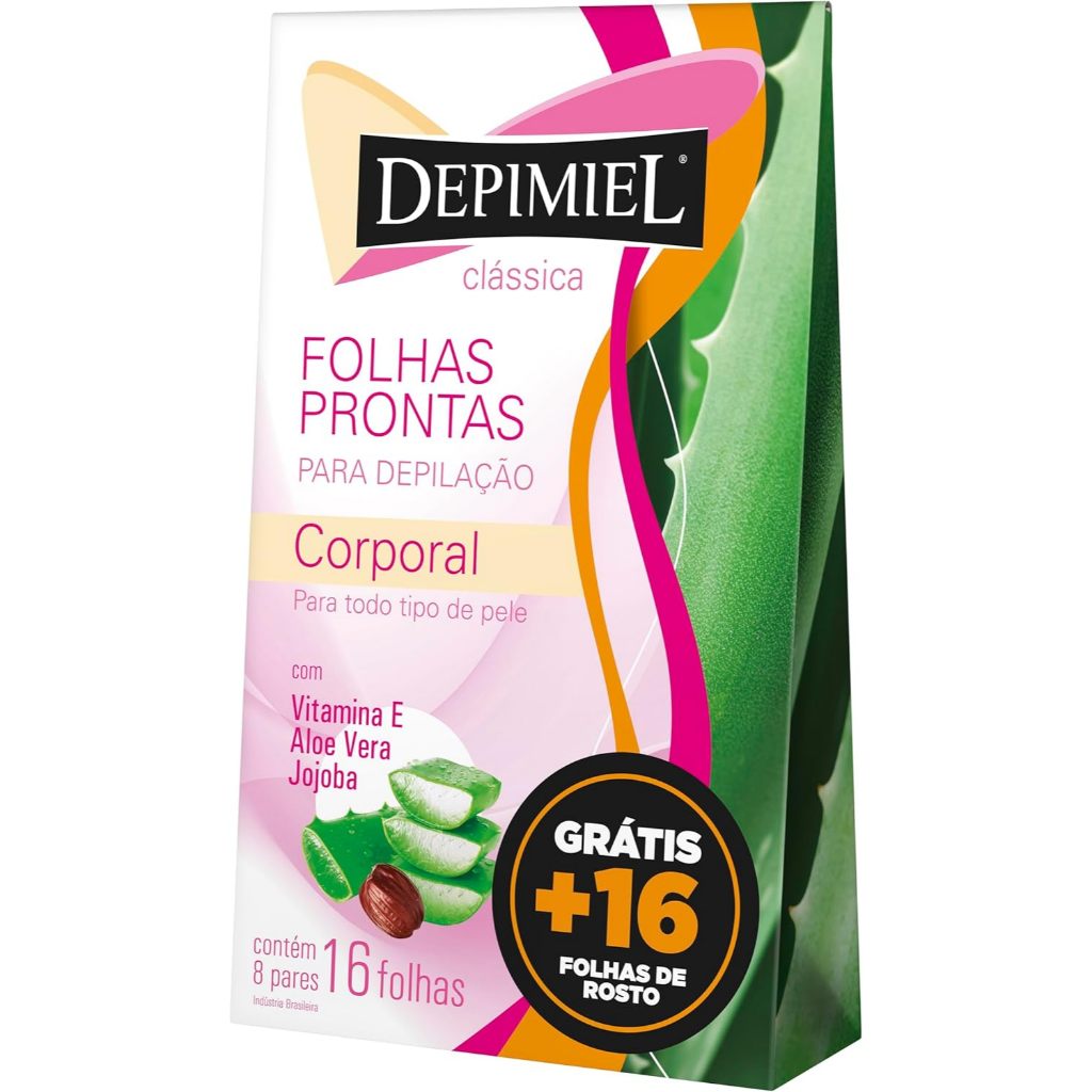Folhas Depilatórias Corporal com Aloe Vera e Vitamina E + 16 folhas Facial - Depimiel em Oferta na Shopee