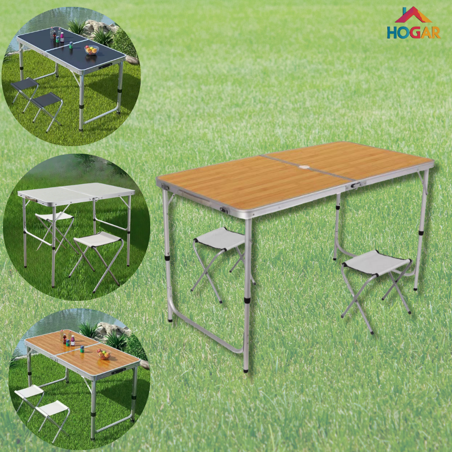 Mesa Maleta Portátil de Piquenique  Mesa Auxiliar de Alumínio Dobrável com 2 Bancos em Oferta na Shopee