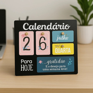 Calendário de mesa permanente de madeira, colorido (Ding Tudo)