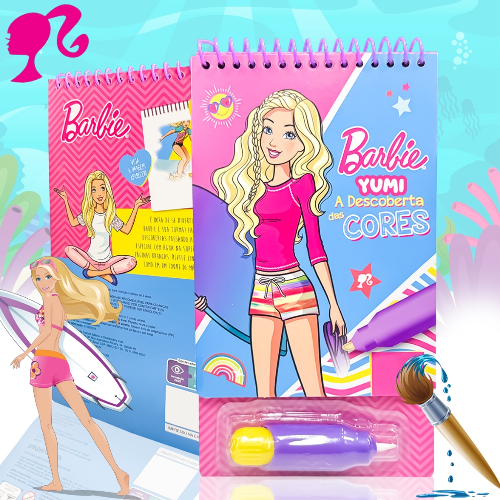 Agua Book / Aquabook Com Pincel Para Colorir Com Agua Livro Infantil Barbie Meninas Rosa em Oferta na Shopee