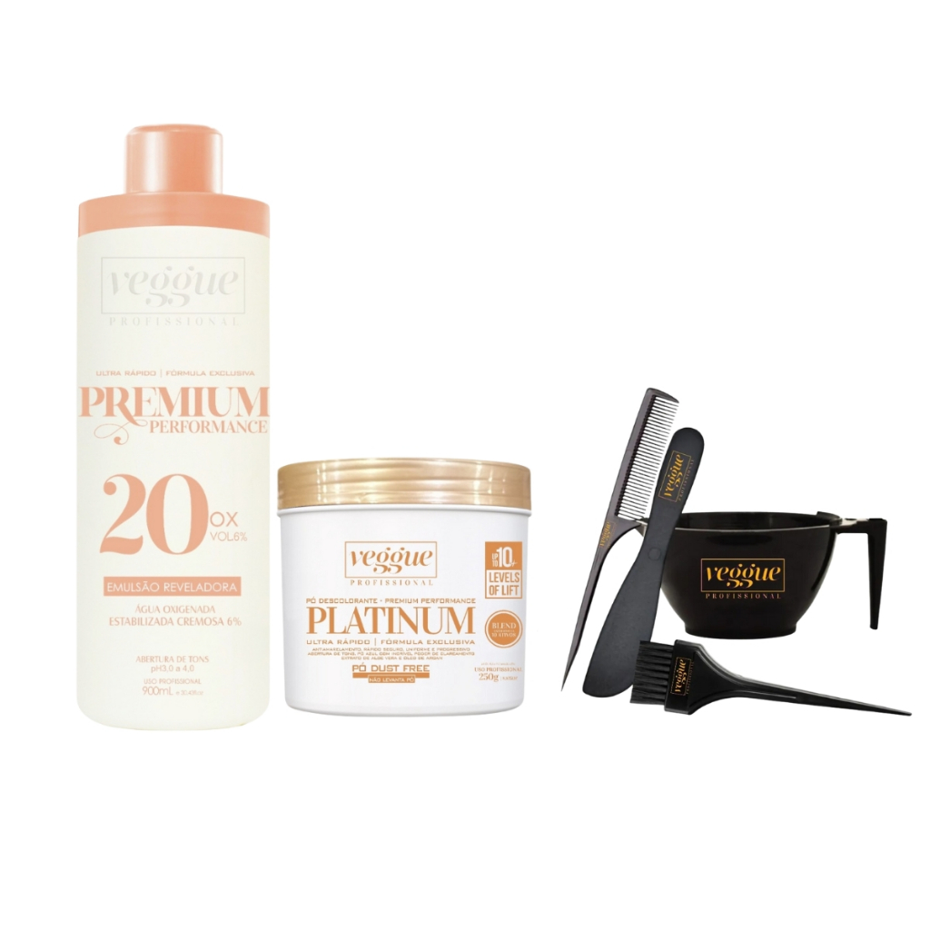 Kit Pó Descolorante Blue Platinum 250g + Ox 20 Vl+ Kit Pintura Veggue
