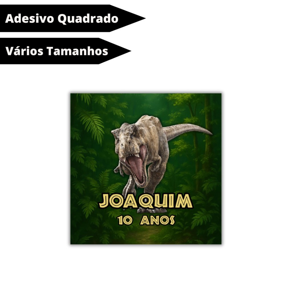 Adesivo Dinossauro Personalizado Quadrado - Adesivo Jurassic Park - Lembrancinha Para Festa