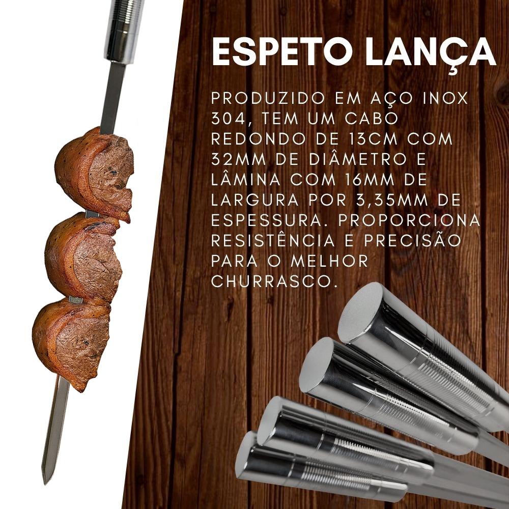 Espeto Lança 93cm em Aço Inoxidável 304 - Alta Resistência e Desempenho para Seu Churrasco