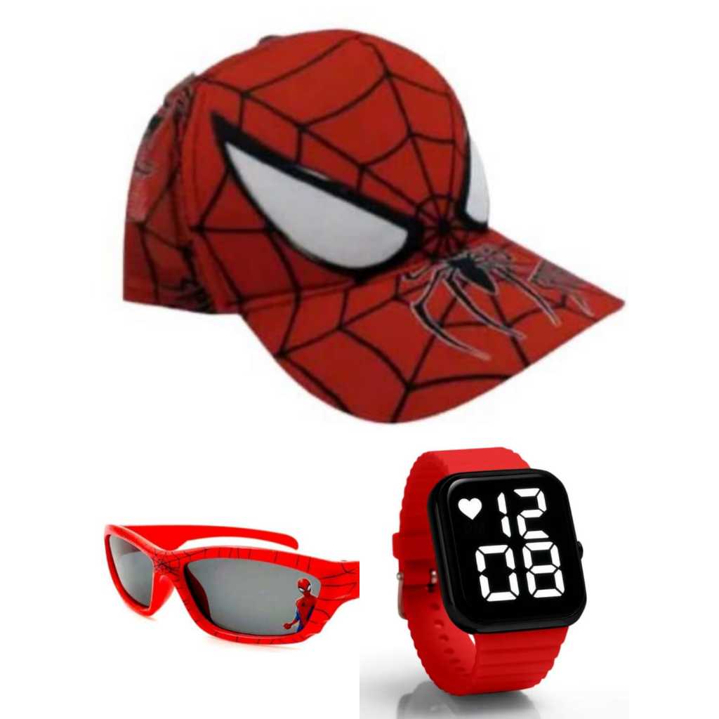 Kit Boné , Oculos e Relógio Digital Smart a Prova D Agua I Antil Masculino do Homem Aranha Qualidade e o Melhor Preco — R$ 49,90 em Shopee