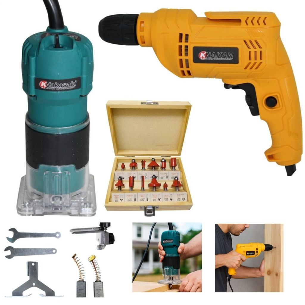 Kit Tupia Laminadora Manual 6mm 1/4 900W+Furadeira Elétrica 10mm 900W+Jogo De Fresas ENVIO...