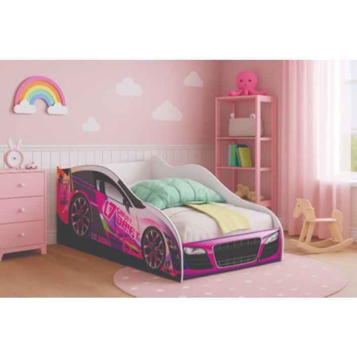 Adesivo Papel de Parede Painel Cama Corrida Drift Rosa Menina e Menino Infantil e Solteiro Premium
