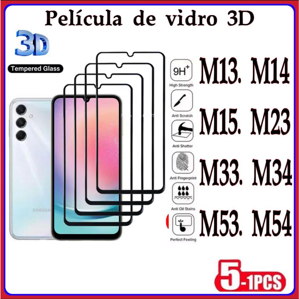 Película De Vidro 3D Para Samsug M13 M14 M15 M23 M33 M34 M53 M54