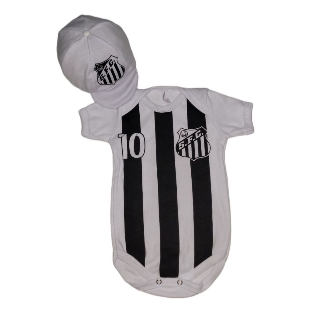 Body Bebê Tematico Santos+Boina Mesversario em Oferta na Shopee