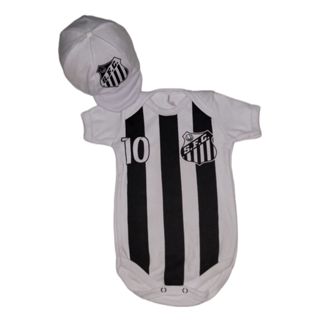 Body Bebê Tematico Santos+Boina Mesversario em Oferta na Shopee