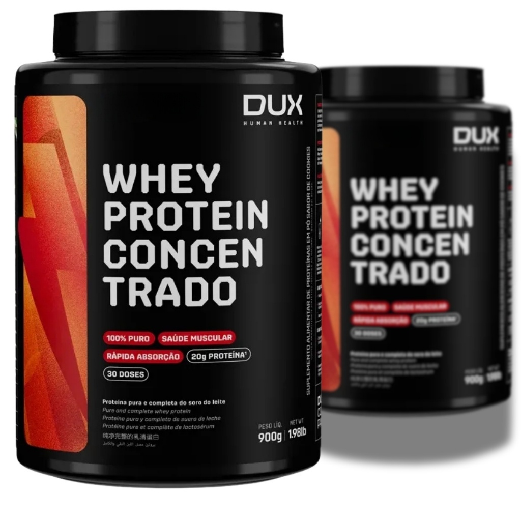 Kit 2x Whey Protein Concentrado Pote 900 Dux Human Health