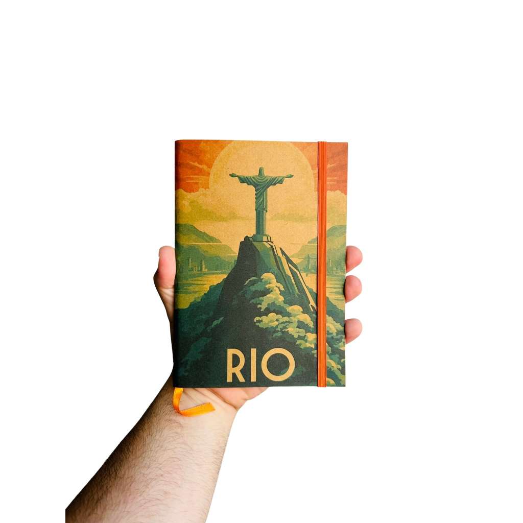 Sketchbook Caderno Cristo Redentor Rio de Janeiro com Elástico e Marca Página Aquarela