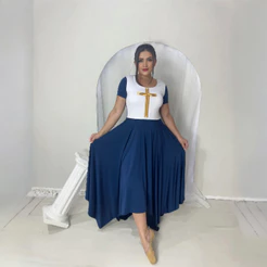Vestido de Dança Coreografia Cruz DOURADA Moda Evangélica