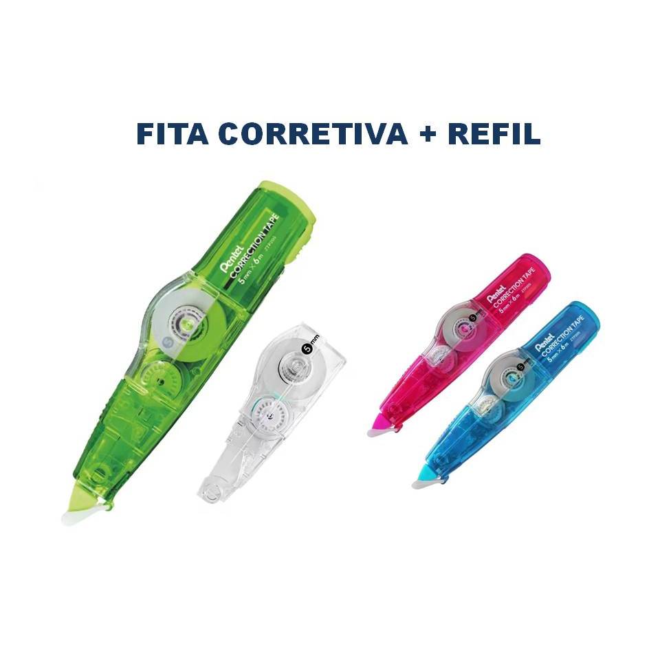 Fita Corretiva Recarregável + Refil Grátis 6 Metros Pentel em Oferta na Shopee
