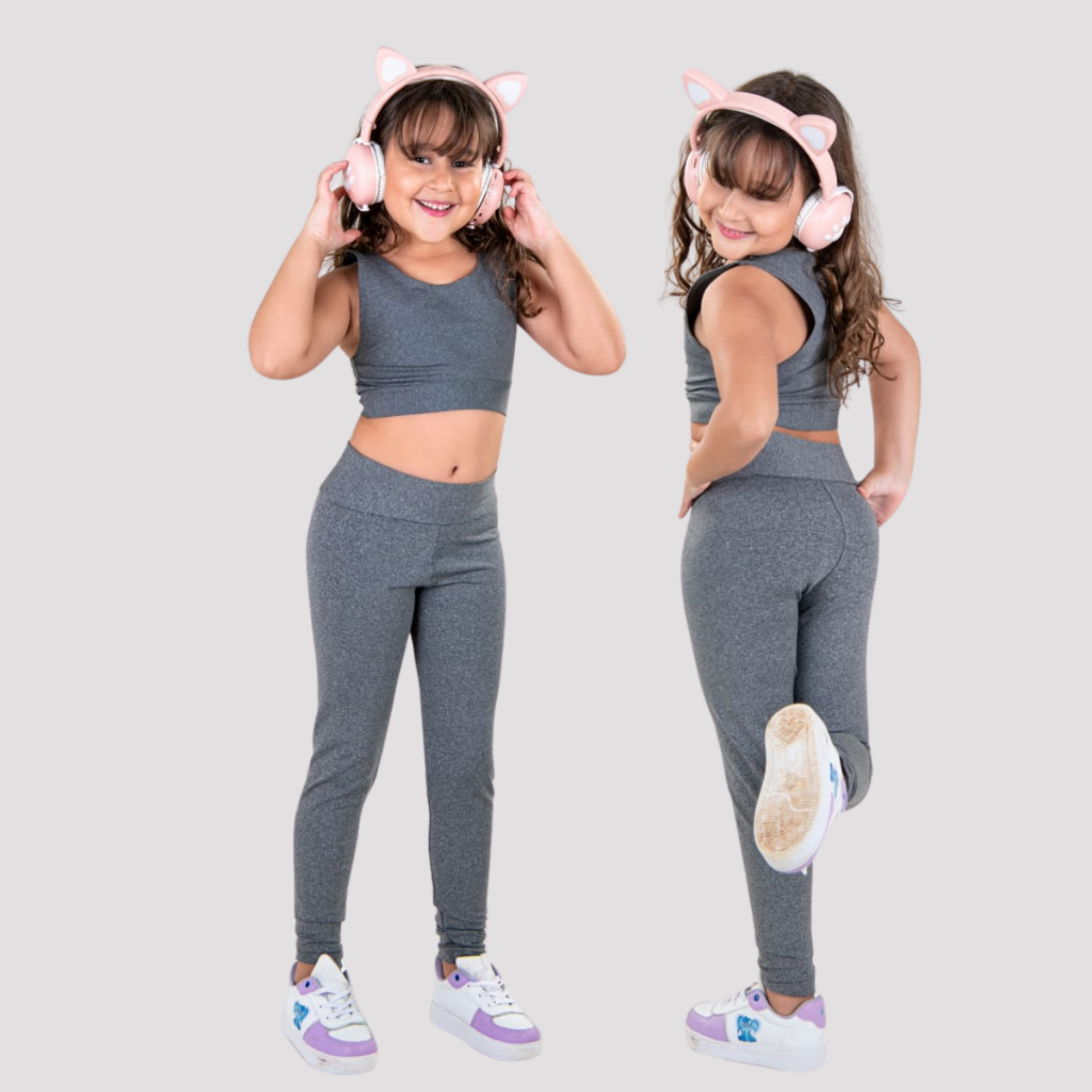 Conjunto Calça Legging + Top Sem Bojo Infantil Suplex Lisa Menina Esporte e  Laser