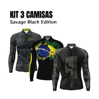 Kit 3 Camisas Camisetas Pesca New Fisher Caveira Camuflado Brasil c/ Proteção Solar UV50