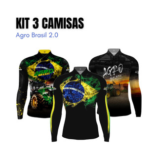 Kit 3 Camisas Blusa de Pesca Agro Agronomia Brasil New Fisher Proteção UV50 + Punho Elastico