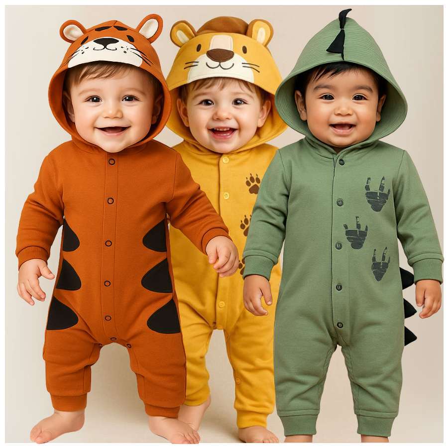 Macacão infantil fantasia manga longa capuz bordado divertido animais com botões e punho em Oferta na Shopee