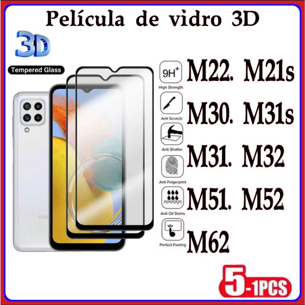 Película De Vidro 3D Para Samsung M21S M30 M31 M31S M32 M51 M52 M62 em Oferta na Shopee