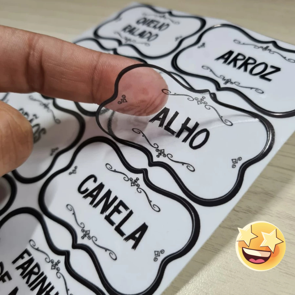 36 Adesivos Vinil Transparente para Potes Organizadores Temperos Mantimentos Organizador 5x3cm