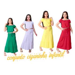 roupa Conjunto Infantil Feminino Ciganinha Cropped e Saia Longa Moda Kids Estilo Casual primavera Verão* em Oferta na Shopee