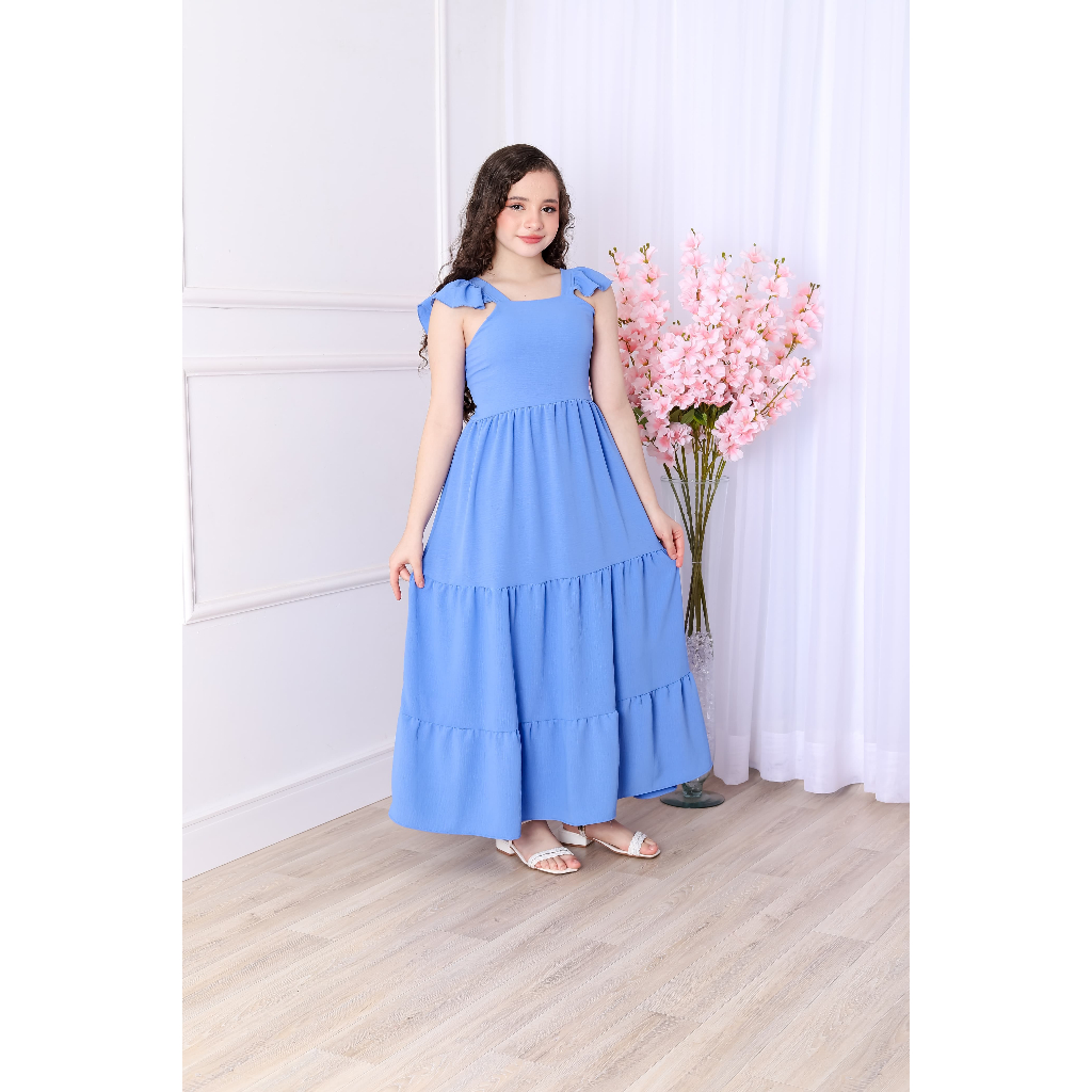 vestido longo de manga  regata infantil juvenil meninas em Oferta na Shopee