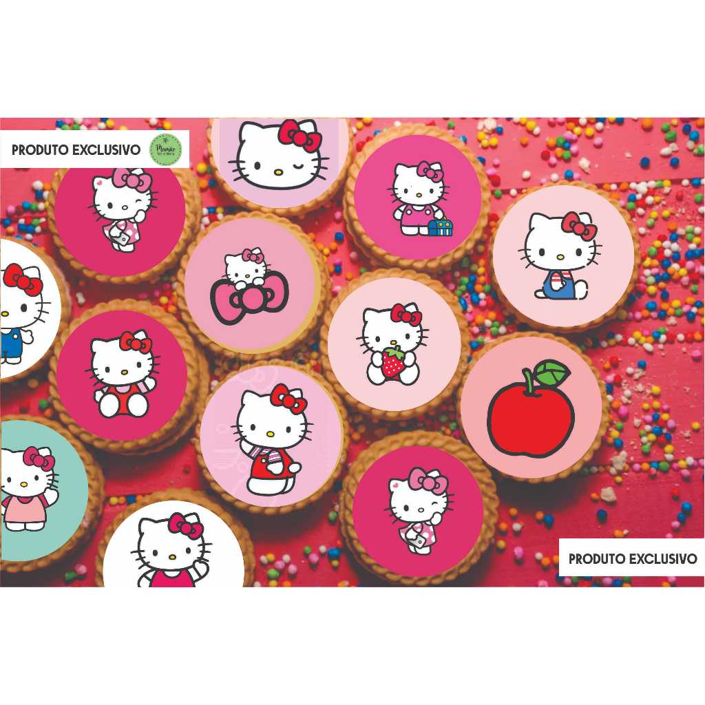 Papel arroz CORTADO para Cup cake, Bolo, Bolacha, Pirulito e Isomalt - Hello Kitty