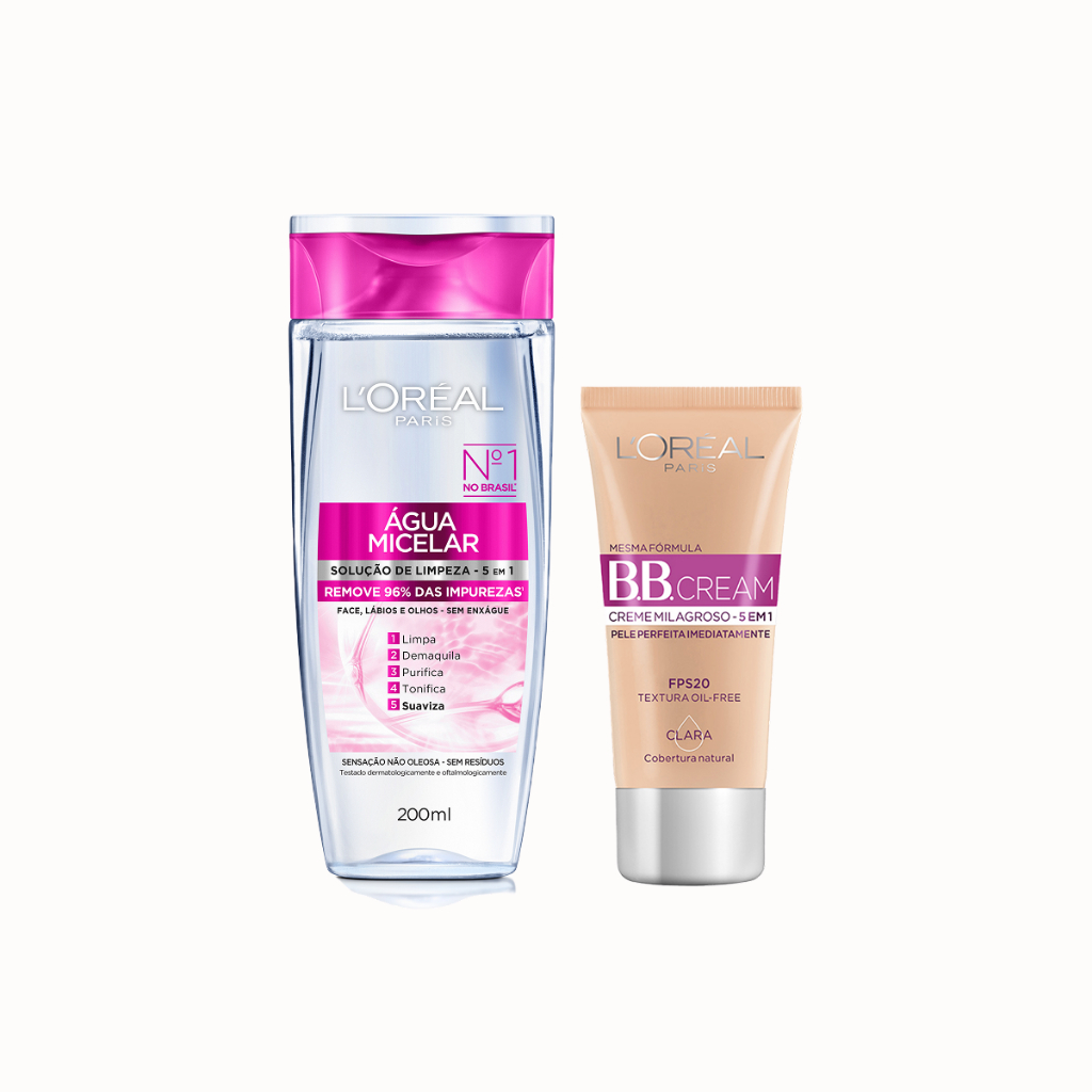 Kit Loreal Paris Água Micelar 5 em 1 - 200ml + Base BB Cream Cor Clara FPS20 em Oferta na Shopee