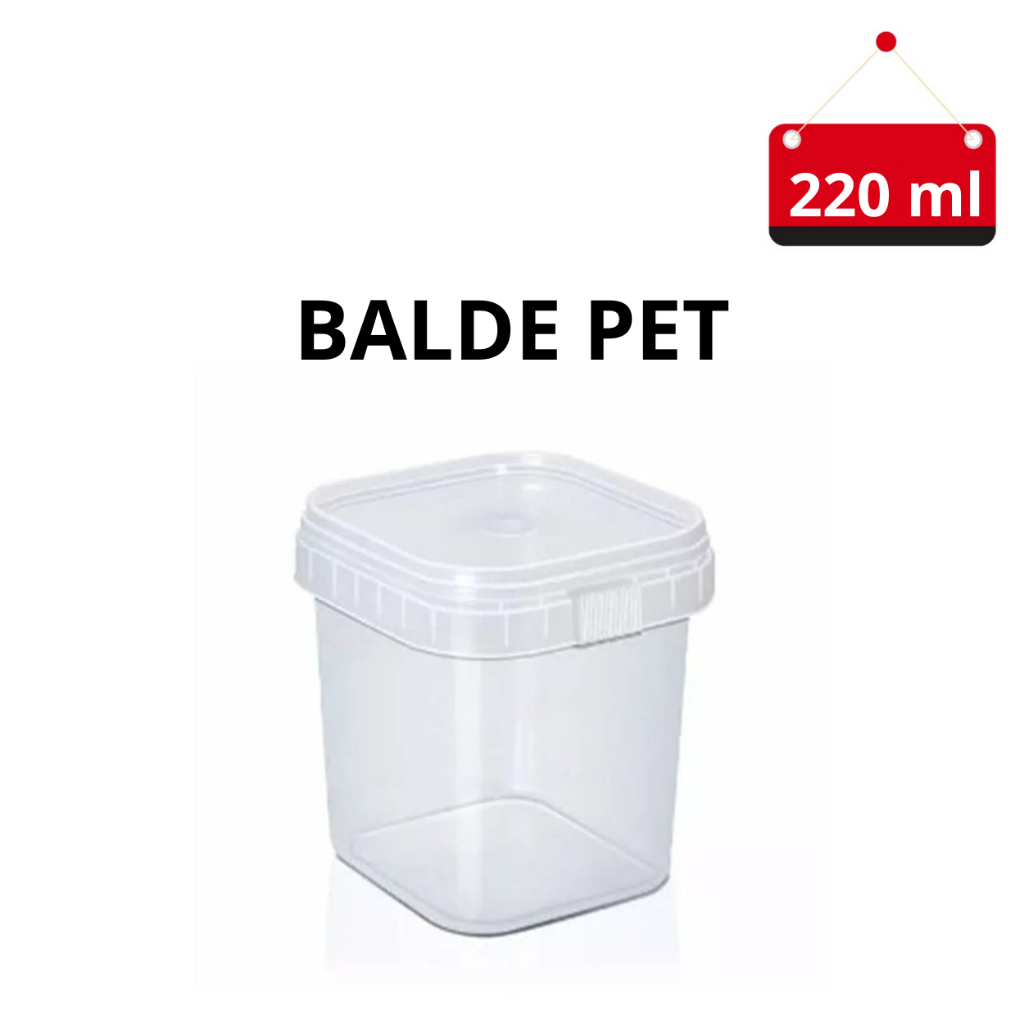 10 Un. Pote (balde) de plástico quadrado transparente com lacre 220 ml e tampa (Para bolo de pote)