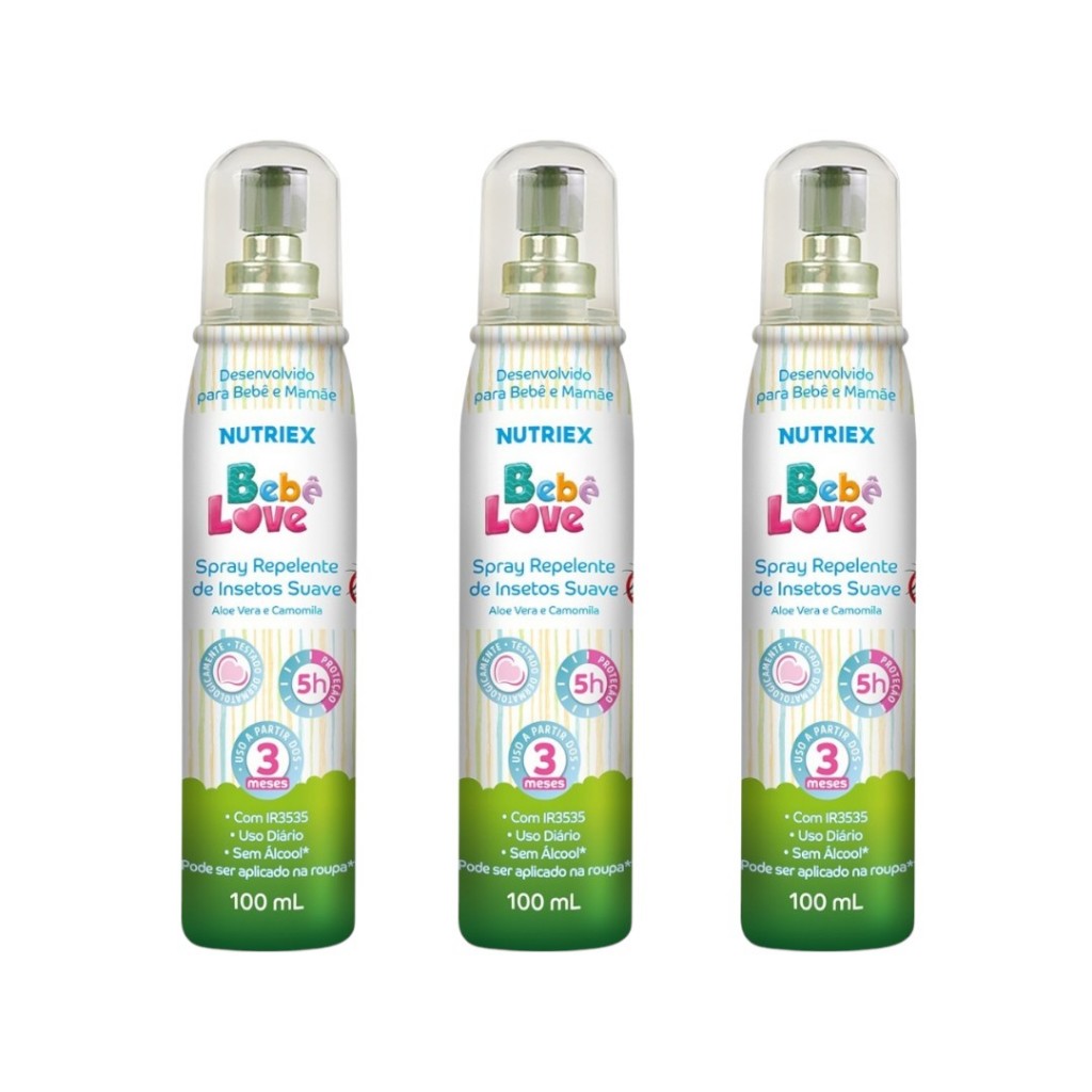 Kit 3un Repelente Infantil Spray Bebe Love 5h 100ml