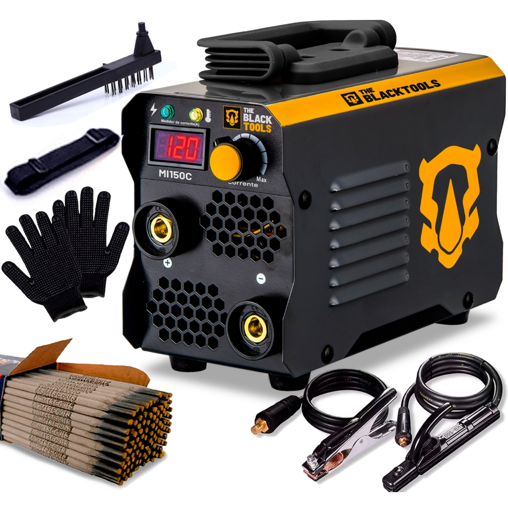Máquina De Solda Inversora Mma 120a 220v The Black Tools + Eletrodos 2,5mm E Luvas