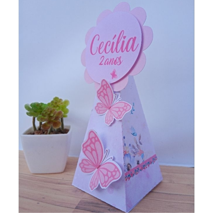 Kit Caixa Pirâmide Jardim das Borboletas / Lembrancinha Jardim Encantado / Caixa Personalizada/PEGUE E MONTE