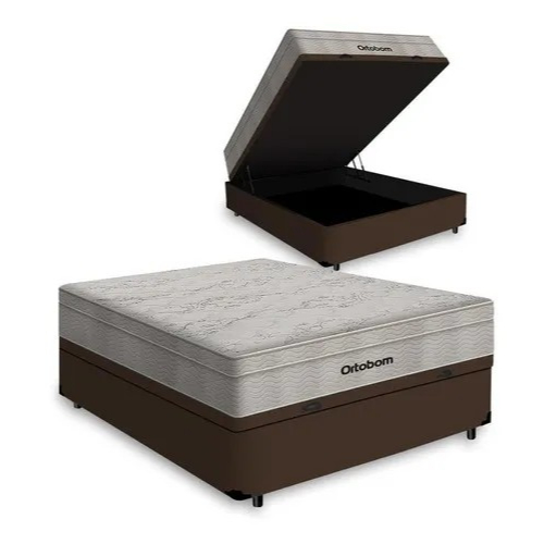Cama Box Bau Casal Marrom + Colchão de Molas ensacadas - Ortobom - Airtech Spring Pocket 138 cm em Oferta na Shopee