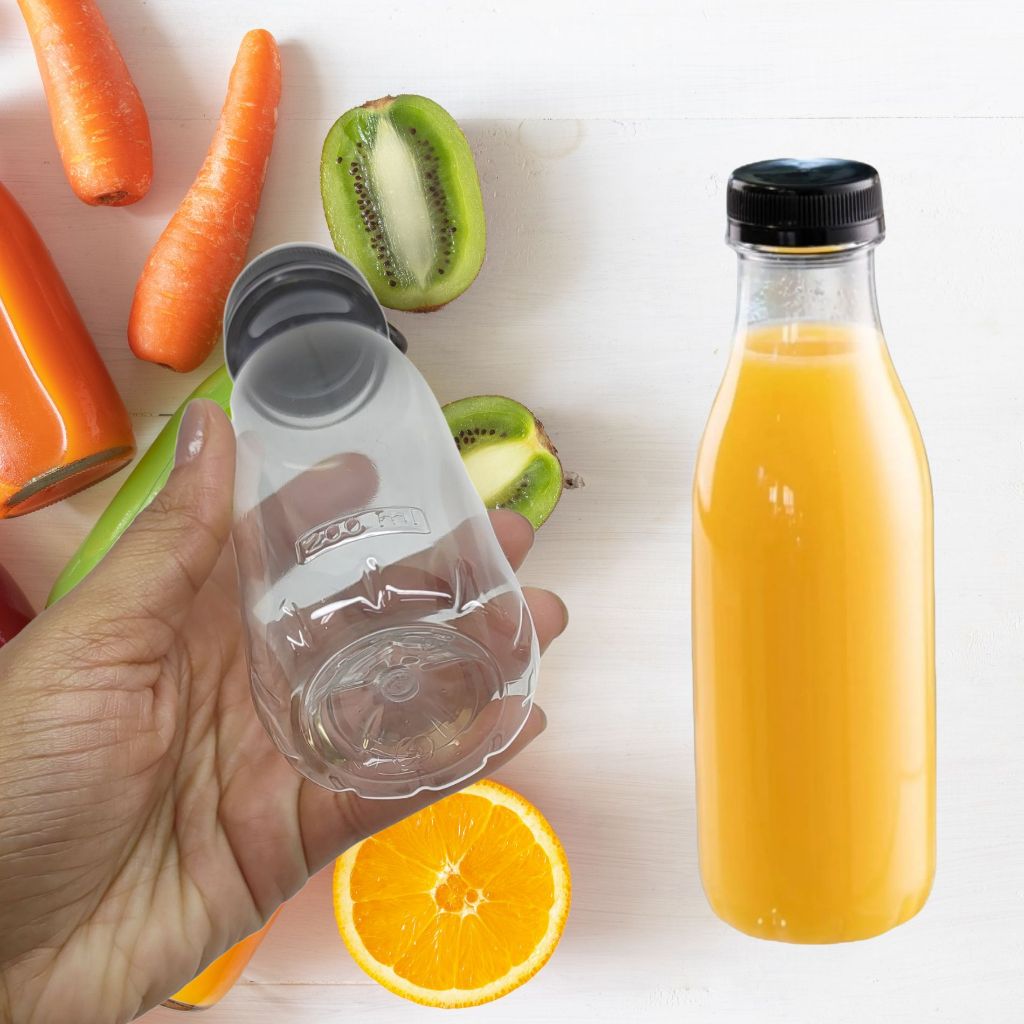 GARRAFA PET CRISTAL 300ML COM TAMPA PRETA 10 UNIDADES IDEAL PARA DELIVERY, SUCOS LEITE ACHOCOLATADOS ETC