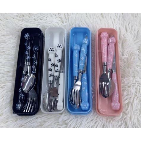Kit 3 Garfo Colher e faca Aço Inoxidável 4 cores Pé de gato em Oferta na Shopee