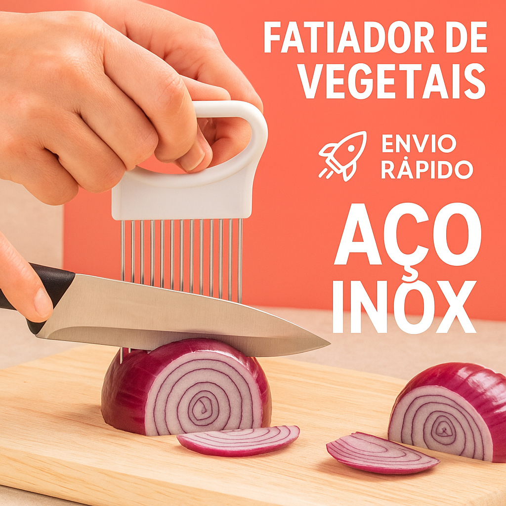 KIT 02 Cortadores de Vegetais Legumes Aço Inox Suporte Fatiador Manual para Cebola Tomate ...