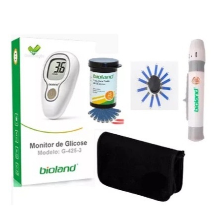 Imagem Kit Medidor de Glicose Bioland G425-3 + 25 Tiras + 25 Lancetas + Bolsa CAIXA