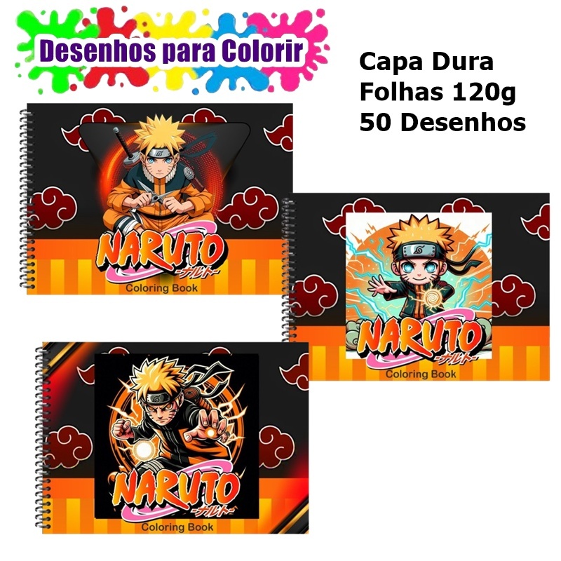 Livro de Colorir Naruto Capa Dura Folha 120g Caderno de Desenhos para Pintar